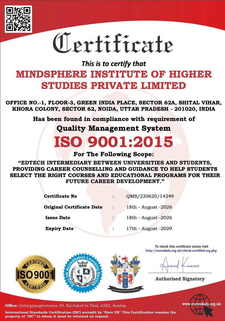Mindsphere Institute ISO 9001:2015 Certificate